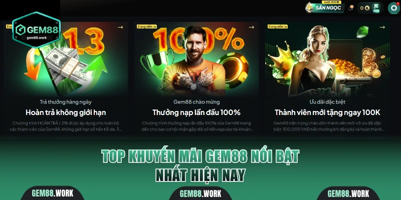 Top khuyến mãi Gem88 nổi bật nhất hiện nay